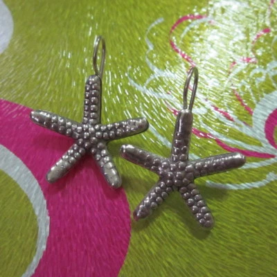 Pendientes de plata esterlina fina real Hill Tribe Orecchini océano playa estrella pez Foto 1 de 4
