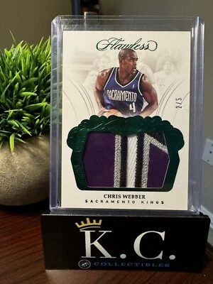 CHRIS WEBBER 2017-18 PANINI FLAWLESS PATCHES GAME-USED PATCH EMERALD 2/5 KINGS - Image 1 of 2