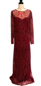 Tadashi Shoji Pomegranate Red Embellished Illusion Gown Size 18W $781 - Picture 1 of 2