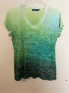 prAna Hillary Top Short Sleeve Burnout Organic Print Teal Women's Size XL - Picture 1 of 4