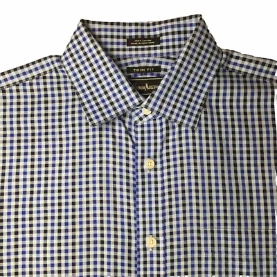 Camisa de vestir Neiman Marcus para hombre talla 16-34/35 negra/azul ajuste a cuadros Foto 1 de 4