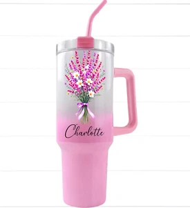 40oz STAINLESS STEEL INSULATED TUMBLER OMBRE PINK FLORAL TUMBLER, GIFT4HER - Picture 1 of 5