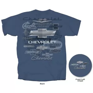 Joe Blow T's Chevrolet All Over Logos Men's Indigo Blue T-Shirt Emblems - Picture 1 of 3