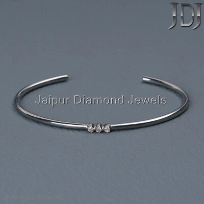 Natural Pave Diamond 925 Sterling Silver Open Stackable Minimalist Cuff Bangle - Image 1 of 4