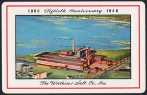 Vintage playing card THE WATKINS SALT CO red border factory Fiftieth Anniv 1948 - Picture 1 of 2