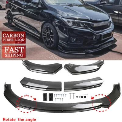For Honda City 2010-22 Carbon Fiber Style Front Bumper Lip Splitter Spoiler Body Foto 1 de 4