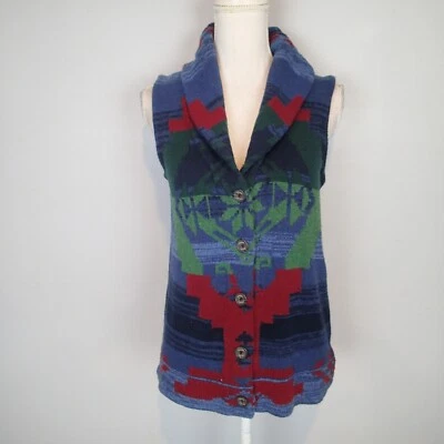 Chaps Ralph Lauren m Azteca Suroeste Chal Tejido Suéter Chaleco Sin Mangas Azul Foto 1 de 4