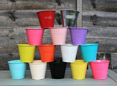 SPRING LIFE 9CM METAL TIN FLOWER POT BUCKET PLANTER WEDDING FAVOURS VARIOUS COLOURS