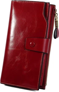 Women'S Genuine Leather Wallet RFID Blocking Multi Card Holder with Cell Phone P - Picture 1 of 12