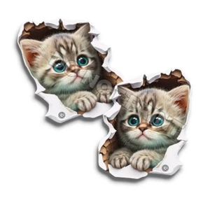 Kitten Stickers Baby Kitty Cat in the wall Die Cut Decals M33038 Set of 2 - Picture 1 of 2