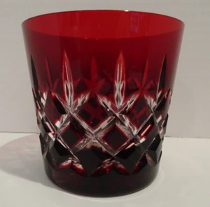 AKJA Arabella Ruby Red Double Old Fashion Tumbler Crystal Cut to Clear Bohemian - Imagen 1 de 6