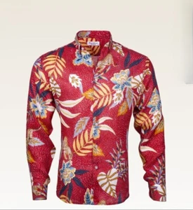 GIUSEPPE ANNUNZIATA Linen Long Sleeve Shirt Red Leopard Size Mens X- Large - Picture 1 of 14