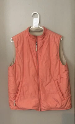 Womens Puffer Vest Jacket Reversible Size Large Coral To Tan Fleece Lined Izod - Image 1 of 4
