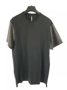 NEIL BARRETT Shirt Herren T-Shirt Größe S Schwarz Lederlook Ärmel Np 129 Neu - Bild 1 von 5