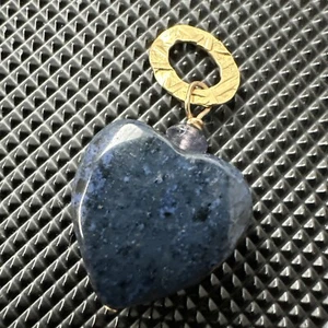 14K Yellow Gold Lapis Lazuli Heart Love Charm Pendant - Picture 1 of 11