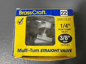 Brass Craft 1/4" Nom Comp x 3/8" O.D. Comp OCR11 Compression Multi turn Valve - Picture 1 of 7