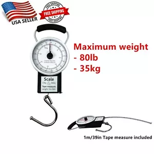 Portable Travel Handheld Hanging Luggage Scale w/ Tape Measure Weight 80lb 35kg - Picture 1 of 3