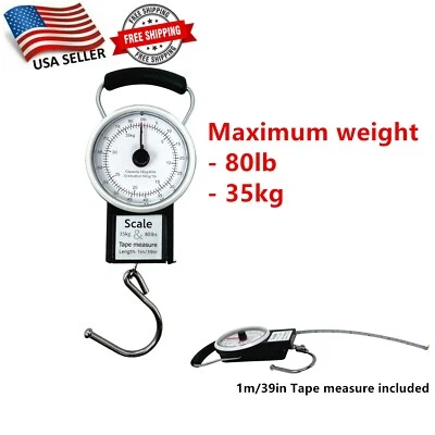 TSY TOOL Portable Travel Handheld Hanging Luggage Scale w/ Tape Measure Weight 80lb 35kg