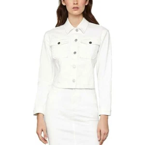 NWT BCBG MaxAzria military cropped denim jacket White S 4 - Picture 1 of 3