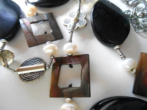 Premier Designs Necklace Cultured Pearls Black Agate Smoky Quartz Abilony 32" - Picture 1 of 6
