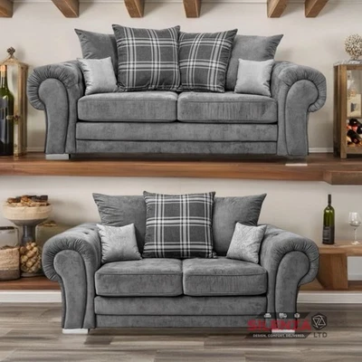 Verona 3+2 Seater Sofa Suite Luxury Chenille Grey Black Mink Cream