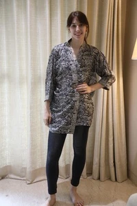 Pure Silk Short Kimono Duster Jacket Cardigan Cap Loose Robe Black PS KMS3364 - Picture 1 of 10