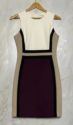 Calvin Klein Sleeveless Colorblock Scuba Sheath Dress - size 8 Petite    (#D911) - Image 1 of 4