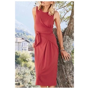 Peruvian Connection Women's S Red Tie Front Midi Dress Cotton Sleeveless Sari - Picture 1 of 10