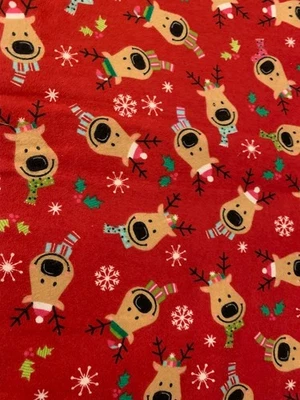 Santa Reindeer Joann Snuggle Flannel Fabric 24" or 2/3 yd  Red Snowflakes New - Image 1 of 2
