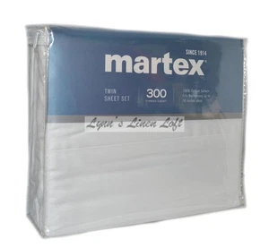 MARTEX White Cotton Sateen TWIN SHEET SET 3PC NEW 1ST QUALITY 300TC - Picture 1 of 2