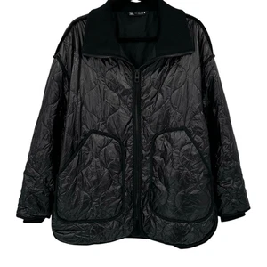 Zara schwarze gesteppte wattierte durchgehende Reißverschluss Kragen Oversize gefütterte Jacke Größe Small - Bild 1 von 7