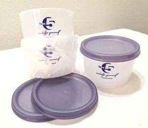 Tupperware Vintage Set of 3 (4 oz) snack cup purple lid Take 5 logo - Picture 1 of 4