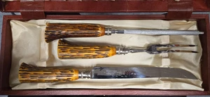 Set coltelli da intaglio vintage Washington Forge 3 pezzi ~ corna finte ~ Sheffield Inghilterra - Foto 1 di 3