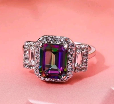 Anillo Topacio Místico Verde Y Topacio Blanco 3.75ctw Rodio Sobre Plata de Ley S9 Foto 1 de 4
