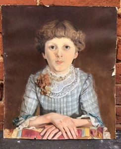 ANTIQUE OIL PAINTING, PORTRAIT OF A YOUNG GIRL, 19th CENTURY - Picture 1 of 24