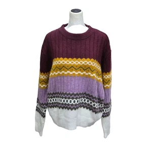 Urban Outfitters Sweater Womens Small Knit Purple Burgundy Gold Fair Isle - Picture 1 of 10