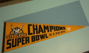 STEELERS FOUR SUPERBOWL CHAMPIONS GOLD PENNANT SUPER BOWL IX - X - XIII - XIV - Picture 1 of 1