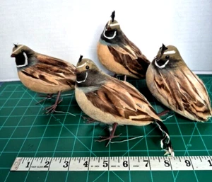 Vintage Lot of 4 Decorative 5 1/2" Painted Quail Birds With Real Feathers  Read  - Picture 1 of 10
