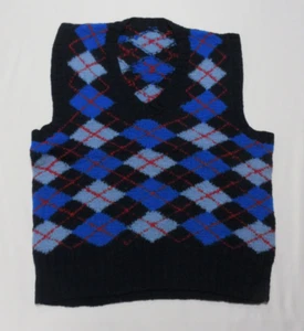 Vintage - Hand Knit (Child/Teen) Blue, Red Argyll Pullover Sweater Vest (1980's) - Picture 1 of 5