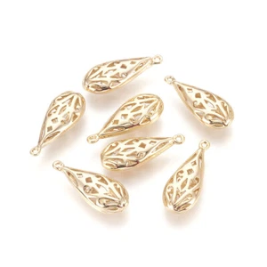 Colgantes de lágrima hueca de latón chapado en oro real 10 piezas mini dijes artesanales 19,5x8 mm - Imagen 1 de 3