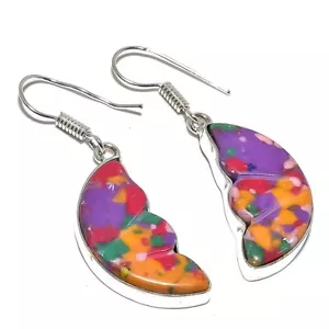 Xmas Mosaic Balloon Turquoise Gemstone 925 Sterling Silver Earring 1.7" j949 - Picture 1 of 7