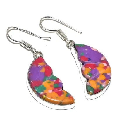 Xmas Mosaic Balloon Turquoise Gemstone 925 Sterling Silver Earring 1.7" j949 - Image 1 of 4