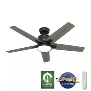 Hunter Fan 52in Casual Matte Black Indoor Ceiling Fan w Light and Remote Control - Picture 1 of 7