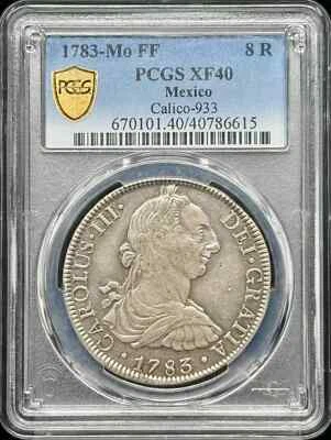 1783 Mo/FF MÉXICO Plata 8 REALES PCGS XF-40 Calico-933 Foto 1 de 3