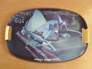 Vintage Mid Century Tray Sydney Opera House Photo 1960s Handles Made in Japan - Picture 1 of 5