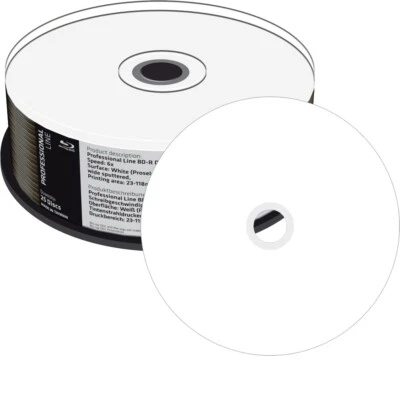 25 MediaRange Professional Line BD-R 50Gb 6x bedruckbar Blu-ray Rohlinge Spindel