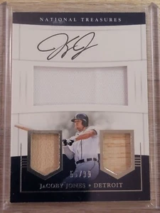 2019 Panini National Treasures Jacoby Jones Triple Relic Auto /99 Bat & Jersey  - Bild 1 von 2