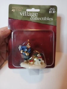 ⭐️ O'WELL Holiday Time Christmas Village Accessory Boy With Horn, Dog & Doghouse - Picture 1 of 6