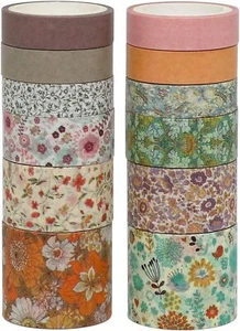 Vintage Floral Washi Set 12 Rolls of Decorative Tape for Scrapbooking & Wrapping - Picture 1 of 6