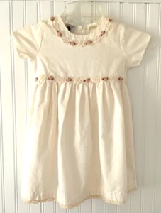 Abito vintage Good Lad bambina lino beige con rose bordo pizzo taglia 2T bambino - Foto 1 di 11
